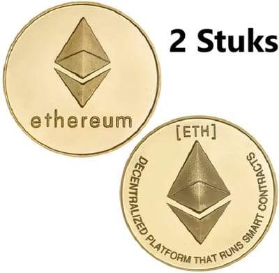 2x Ethereum Munt I Fysieke Ethereum Munt I Cryptotoken I Cadeau Idee I Goud