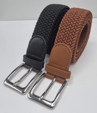2 pack deal - Elastische riem - gevlochten broekriem - dames en heren riemen - Kleur 1 Licht bruin 2 Zwart 105 cm