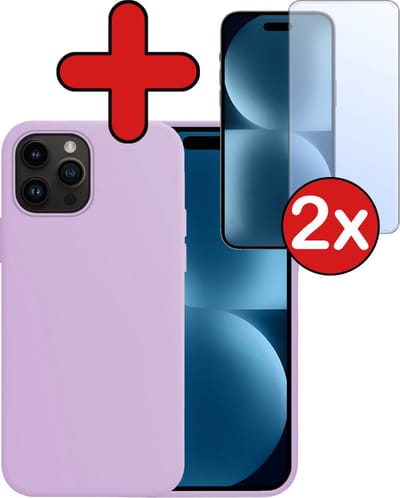 Hoesje - Met 2x Screenprotector - Geschikt voor Apple iPhone 15 Pro - Sterk & Shockproof - Telefoon Hoes - Back Cover - Siliconen Case - Telefoonhoes - Lila