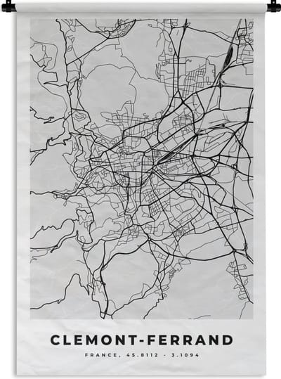 Wandkleed - Wanddoek - Frankrijk - Clemont-Ferrand - Stadskaart - Plattegrond - Kaart - 120x180 cm - Wandtapijt