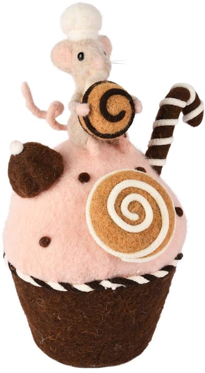 Dekoratief | Cupcake m/muis, roze/bruin, stof, 14x13x23cm | A255333