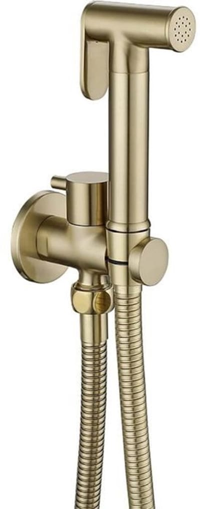 Toiletbidetmondstuk - Geborsteld goud - Messing voor hoge druk - Wandgemonteerd hygiëneproduct - Slang van 120 cm