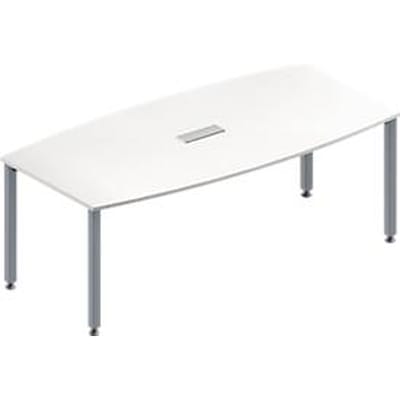 Schäfer Shop Genius Vergadertafel MODENA FLEX, in hoogte verstelbaar, bootvorm, 4-poot vierkante buis, B 2000 x D 1000/800 mm, 3-voudige contactdoos, wit