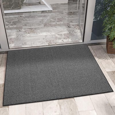 Tapis d'entrée en polypropylène de couleur unie, facile à entretenir, résistant à l'usure, antidérapant, anti-poussière pour porche 60*90cm gray