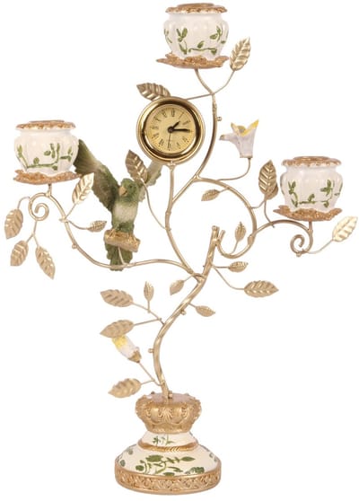 Baroque - Kandelaar - Kandelaar Papegaai met Klok 32 cm - Groen - Resin - 32x16.5x9 - Polyresin