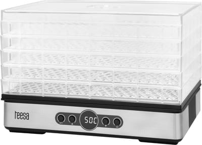 Teesa Voedsel Dehydrator 400W – 5 Transparante Droogrekken voor Paddenstoelen, Groenten & Fruit – Digitale Display met Thermostaat & Timer – Warme Lucht Circulatie – Efficiënte Voedsel Droger voor Thuis