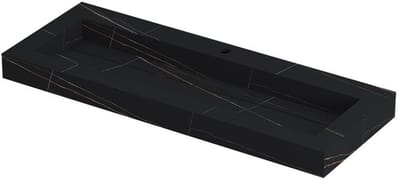 INK Pitch Wastafel Keramische Slab Centraal met Drain en Front en Side Skirts 1 Kraangat - 1200x450x90 mm - Lauren Black Mat
