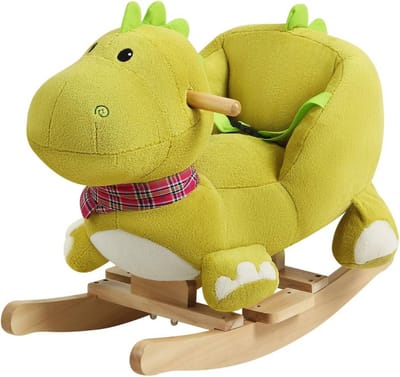 BukkitBow - Schommelpaard / Schommelstoel - Pluche Hobbelpaard - Schommelzitje met Houten Onderstel - Dinosaurus