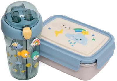 Bundel Petit Monkey Back to School set Sparkling Sky - Bentobox + Drinkfles - Blauw