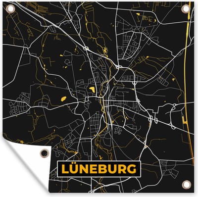 Tuin poster Plattegrond – Lüneburg – Goud – Stadskaart – Kaart - Duitsland - 200x200 cm - Tuindoek