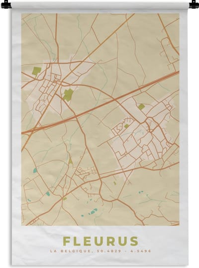Wandkleed - Wanddoek - België - Fleurus - Kaart - Stadskaart - Plattegrond - 120x180 cm - Wandtapijt