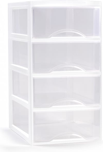 Plasticforte Ladeblokje/bureau organizer met 4x lades - transparant/wit - L26 x B36 x H49 cm