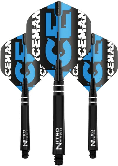 RED DRAGON - Gerwyn Price Iceman Hardcore Nitrotech Wit Vlucht en Schachtcombinatie - 3 sets per pakket (9 dartvluchten in totaal)