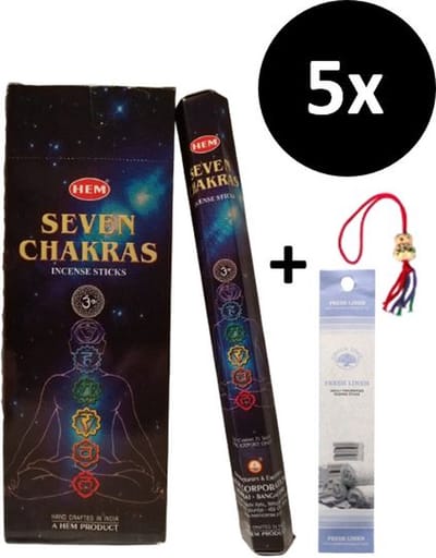 Wierook - Wierookstokjes - 5 Kokers - 100 Stokjes + 5 Mini Stokjes En 1 Gelukspoppetje - Geur 7 Chakra's