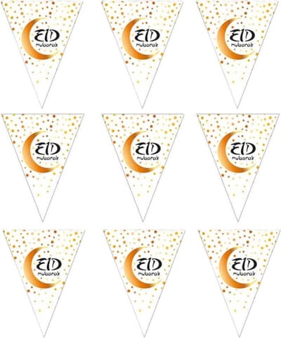 Funny Fashion Ramadan - 3x - Eid Mubarak - vlaggenlijn/slinger wit/goud 5 meter - Suikerfeest/Offerfeest versieringen/decoraties