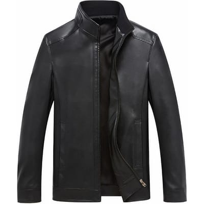 Extra Grote en Dikke Leren Jas voor Heren, Klassiek Model Middelbare Leeftijd en Oudere Opstaande Kraag Echt Lederen Jas 4XL black