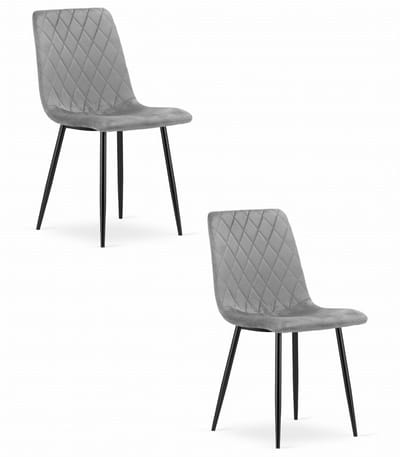 Set van 2 Eetkamerstoelen TURIN Lichtgrijs – Velvet Bekleding, Modern, Ergonomisch Design, Zwarte Metalen Poten, Max. 120 kg