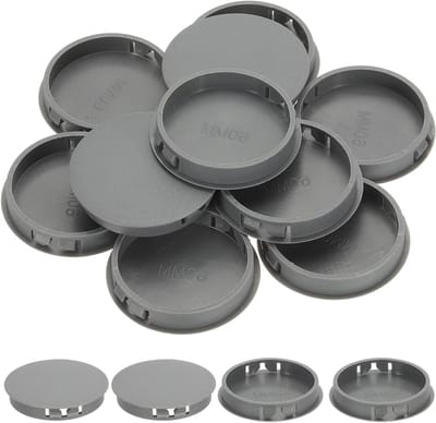 PATIKIL Kunststof gatpluggen, 34 stuks 2 2/7 "(60 mm) plastic pluggen schroefgat plug snap doorspoelpaneel knock-out vergrendelingspluggen meubelinzet eindkap voor ronde gaten keukenkast, grijs