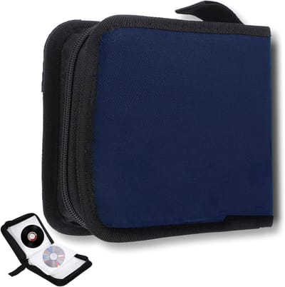 CD en DVD Opbergzak voor 40 Schijven, Ruimtebesparende Opbergtas met Rits voor Thuis en Auto, Blauwe Organizer voor Media en Accessoires