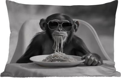 Buitenkussens - Tuin - Aap - Spaghetti - Zonnebril - Zwart wit - Cool - Dier - 50x30 cm