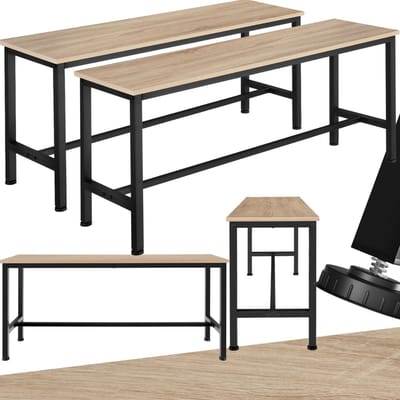 tectake® Banken voor eettafel - Set van 2 houten keukenbanken - 108x32,5x50,5 cm - Industrieel design - Voor eetkamer, keuken, woonkamer - Zwart metalen frame - Lichtbruin