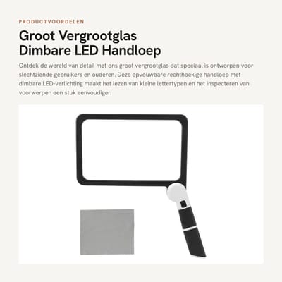 Dailygoods - Groot Vergrootglas - Dimbare LED - Handloep met Licht - Opvouwbaar - Voor Slechtziende - 5x Vergroting - Geschikt voor Senioren