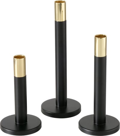 Boltze - Kaarsenhouders - Set/3 - Kandelaars - Zwart - Goud - Metaal - Mats - 16,20,25cm hoog
