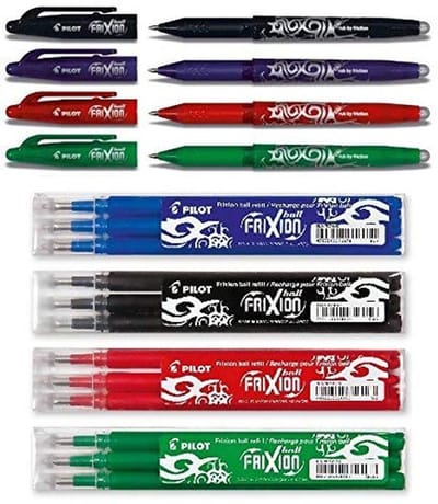 Uitwisbare rollerball pennen 4 stuks in diverse kleuren met vullingen