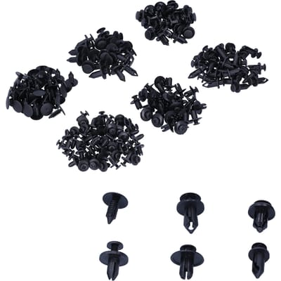 190 stuks Auto Bevestigingsclips 6 Maten Gemengde Drukklinknagels voor Auto Carrosserie Spatbord Motorkap Dashboardpaneel black