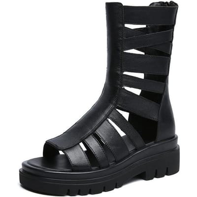 Diksoldige Casual Sandalen Dames Zomer Nieuw Leer Romeinse Schoenen Sleehakken Damesschoenen Visbek Muffin Sandalen 40 black