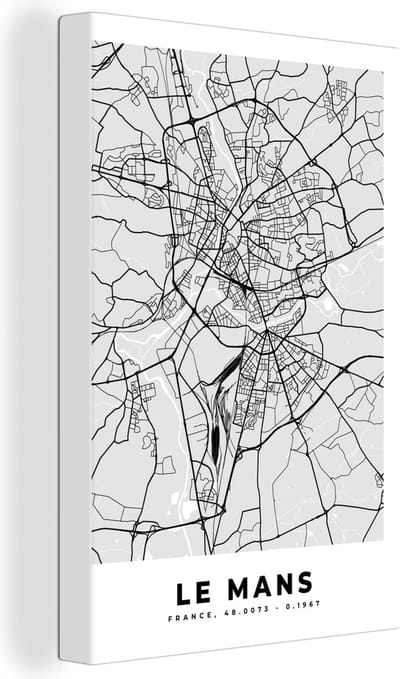 Canvas Schilderij Plattegrond - Le Mans - Stadskaart - Kaart - Frankrijk - 20x30 cm - Wanddecoratie