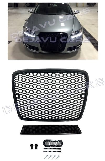 OEM Line - RS6 Look Front Grill Hoogglans zwart Black Edition Voorbumper Tuning Grill DTM RS Look Bumper Grille voor Audi A6 C6 4F Sedan & Avant / S line / S6 (2004-2010)