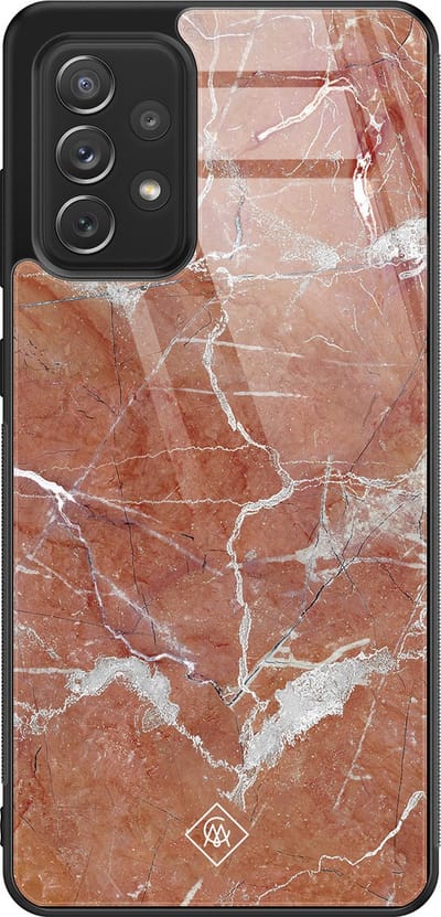 Casimoda® hoesje - Geschikt voor Samsung Galaxy A52 5G - Marble Sunkissed - Luxe Hard Case Zwart - Backcover telefoonhoesje - Rood