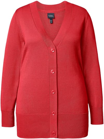 Ulla Popken - Dames - Vest V-hals knoopsluiting fijn breisel - Salsa - Maat 46+