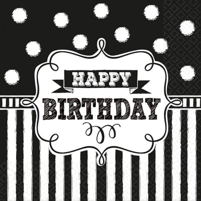 Verjaardag Servetten Happy Birthday Zwart 25x25cm 16 stuks