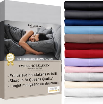 Bed Couture - Hoeslaken van 100% Katoen - Eenpersoons 90x200cm - Hoekhoogte 30cm - Ultra Zacht en Duurzaam - Zilver Grijs