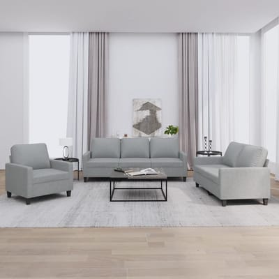 vidaXL - 3-delige - Loungeset - met - kussens - stof - lichtgrijs