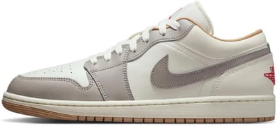 Air Jordan 1 Low Sail College Grey Heren Sneakers Hennep Vuurrood 553558-169 47.5 gray