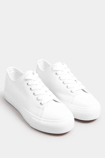 Yours Canvas Sneakers Met Vetersluiting In Een (Extra) Brede Pasvorm In Witsize 42EEE