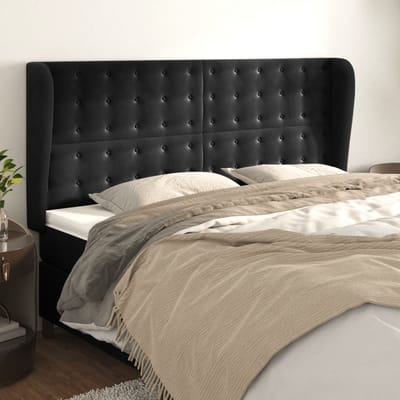 vidaXL Hoofdbord met randen 183x23x118/128 cm fluweel zwart
