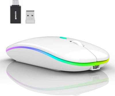 Draadloze Muismat met 2.4GHz USB en Bluetooth, Oplaadbare LED, 1600DPI, Geschikt voor Laptop, PC, iOS en Android - Wit