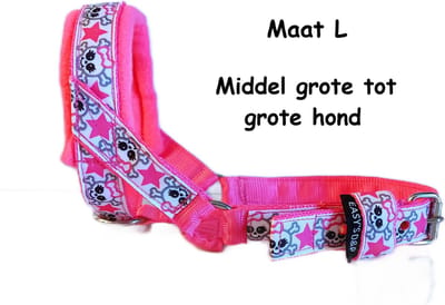 Hoofdhalster hond - Anti trek - Gevoerd - Maat L - Neon roze - Skull - Antitrek hoofdhalster hond - Hoofdhalster hond - Antitrek hond - Trainingshalsband