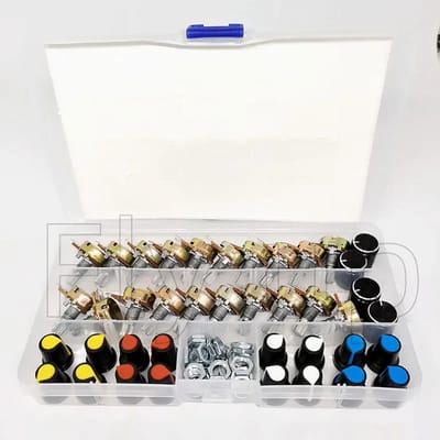 WiseGoods Premium Potentiometer Assortiment - B5K / B10K / B20K / B50K / B100K - Inclusief Knopdoppen - Tool - Accessoires - 20stk
