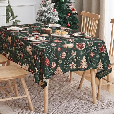 Kersttafelkleed, Vintage Kerstboomdecoratie Tafelkleed, Rechthoekig Rood Tafelkleed Sfeerdecoratie Tafel, Feesttafel Decoratie(Groen,140 * 180cm)
