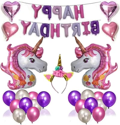E Birthday Unicorn Balloon E Birthday Pink – Exquisite Unicorn Birthday Decoration - Meisjesverjaardag Versiering & Ballon Set voor Verjaardag Meisje