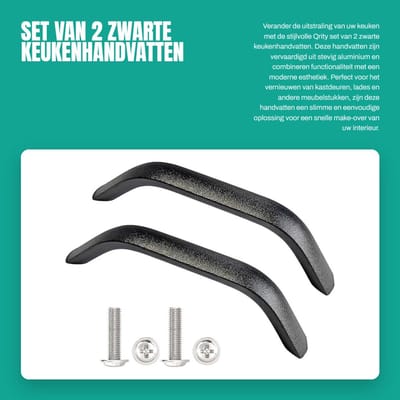 Dailygoods- Keukenhandgrepen Zwart - Set van 2 - Robuust Aluminium - Totale Lengte 175 mm - Gatafstand 160 mm - Hoogte 25 mm - Voor Keukenkasten - Keukenknoppen