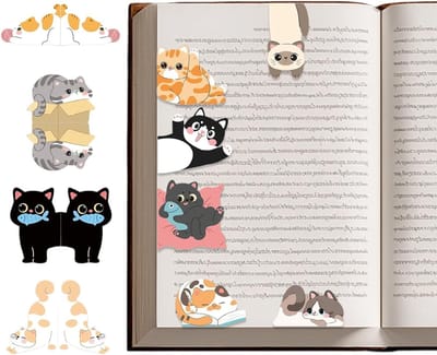 Schattige set van 10 magnetische boekenleggers voor kattenliefhebbers, ideaal voor studenten, docenten en als cadeau voor kattenlezers