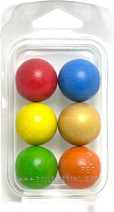 Boulemaus - Jeu de Boules - FM-1 - 6 Buts - kleuren: rood - donkerblauw - geel - goud - lichtgroen - oranje - 30mm