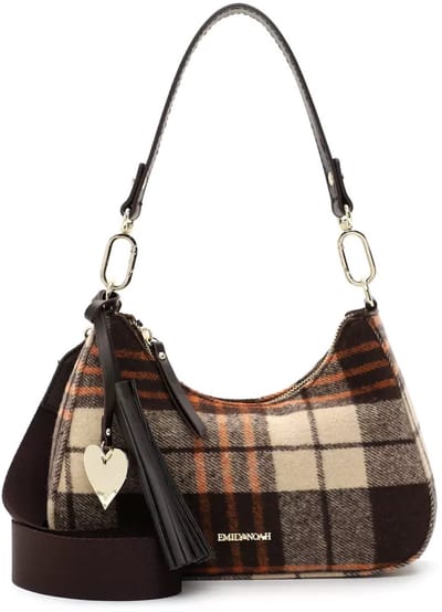 EMILY & NOAH Schoudertas – Geruit Design – Vegan – 25x19x8 cm – Bruin/Beige – E&N Dala-serie