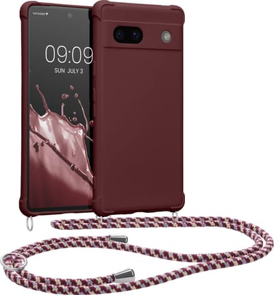kwmobile telefoonhoesjegeschikt voor Google Pixel 7a - Hoesje van siliconen met telefoonkoord - In bordeaux-violet